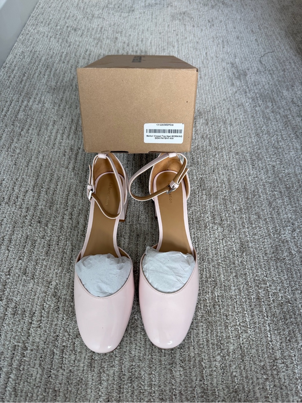Reformation Mallori Closed Toe Heel Morning Dew Patent - Size 8 - Picture 14 of 15